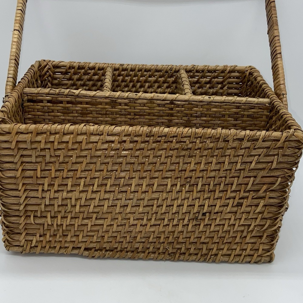Utensil‎ Holder Rattan Paper Plates Forks Spoons Knives Camping Picnic EUC - Picture 2 of 10